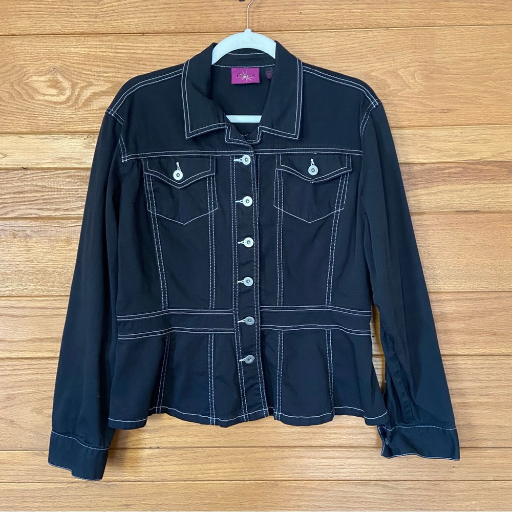 Vintage 90s Y2K Fusha black contrast stitch jacket